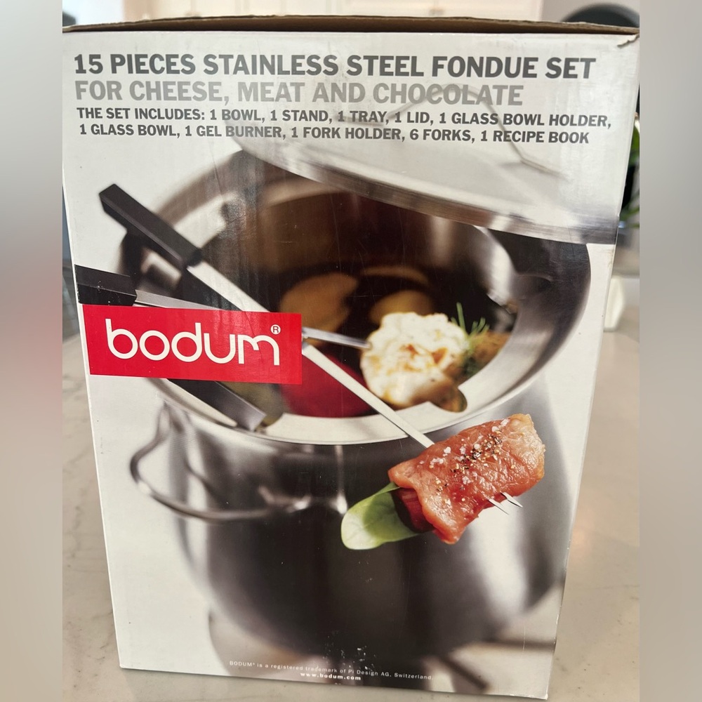 New Bodum 15 Pieces Stainless Steel Fondue Set